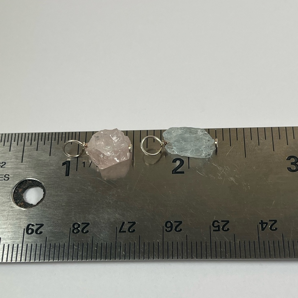 Set of 2 Sterling Silver Aquamarine Rose Quartz Gemstone Charm Pendants - Picture 5 of 6